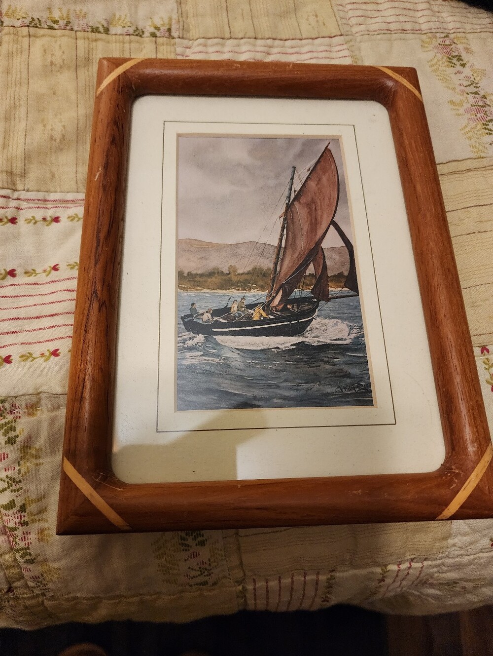 Fishermen Sailing Watercolor Framed Print